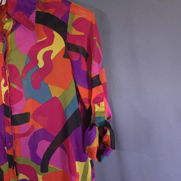 Live 4 Truth Button Down Maxi Shirt Duster Artsy Sheer Roll Tab‎ Sleeve Size S - Picture 3 of 8